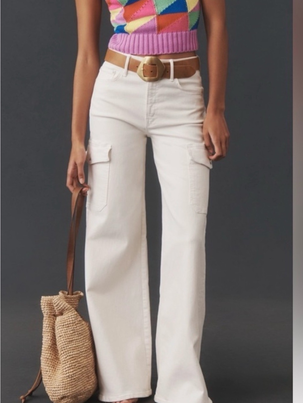 MOTHER The Undercover Cargo Jeans in Cream Puff